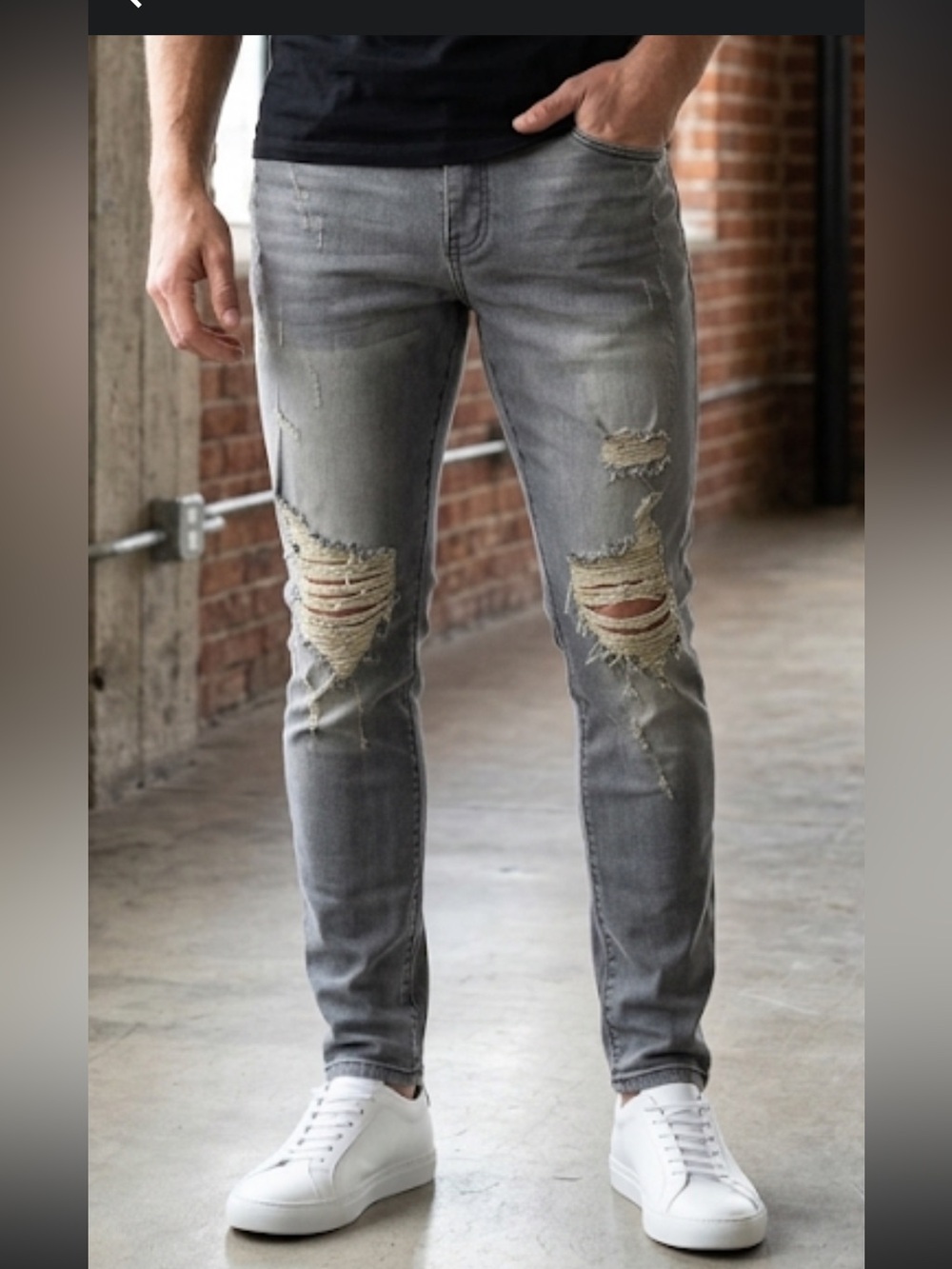 Oro Los Angeles Men's Skinny Distressed Grey Jeans